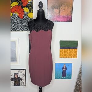 NWT Forever 21 Burgundy Sheath Mini Cocktail Dress with Black Lace